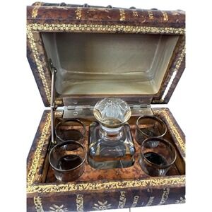 Mid -19th Century French Leather Tantalus Musical Books  Decanter Box Complete